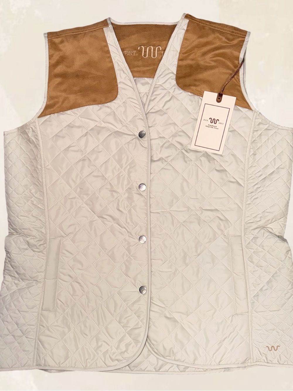 King Ranch Quilted Sleeveless Vest with Contrast Yoke - Beige